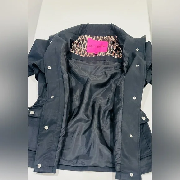 Betsy Johnson Women’s S Black Ruffle Trim Trench Coat‎ Adjustable Waist - Picture 11 of 14